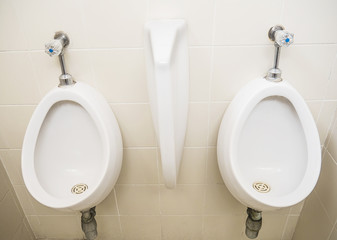 White wall hung urinal in a toilet