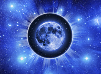 Moon in a light circle over starry Universe like a concept for Lunar astrology