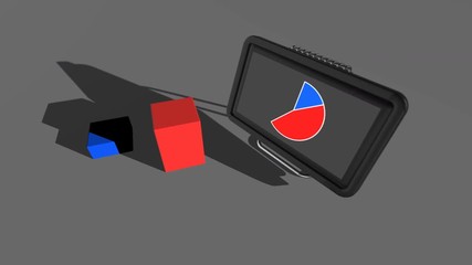 Seamless looping 3D animation of comparing blue and red diagram charts 24% to 76%