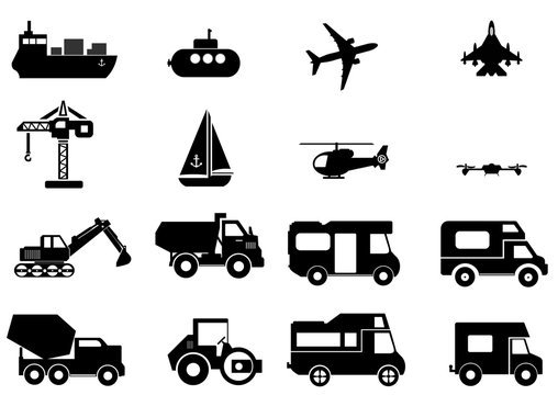 Transports en 16 icônes