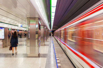 Modern metro station in Prague. - obrazy, fototapety, plakaty