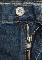 Jeans Reissverschluss Nahaufnahme mit Textur vom Stoff
