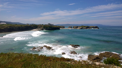 View of the Os Castros Beach (Playa de los Castros) in Ribadeo, Galicia - Spain