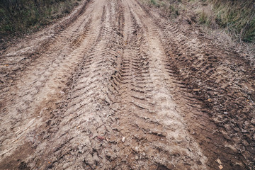 traces of a timber truck on ground