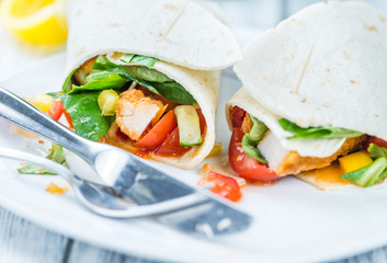 Fresh made Chicken Wraps (selective focus)