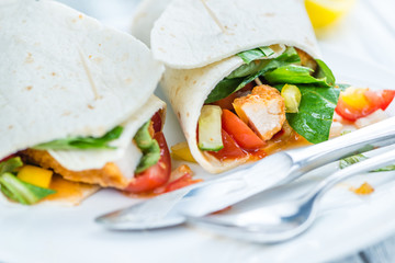Portion of Chicken Wraps (selective focus)