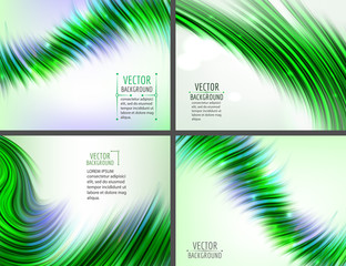 Set of 4 green abstract wave backgrounds. Vector illustration.