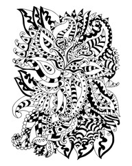 Hand drawn zentangle flowers and leaves