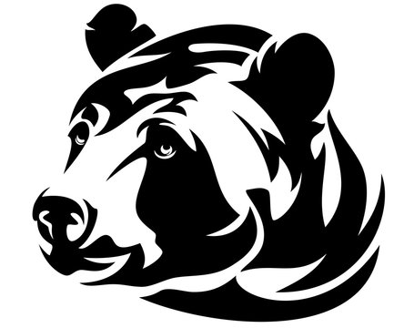 bear head black and white vector design