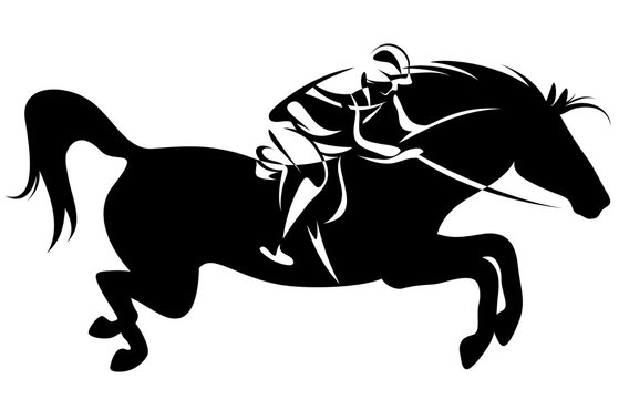 horseman riding a horse black and white vector design