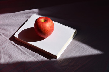 one apple on the white book 