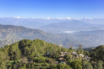 Fototapeta na wymiar A view of the Himalayas from Dhulikhel, Nepal