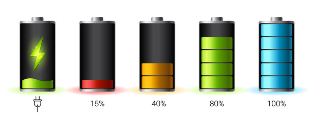 Discharged and fully charged battery smartphone - vector infographic - obrazy, fototapety, plakaty