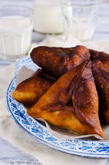 Homemade fried triangular pastry