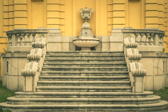 Vintage stone porch with fountain