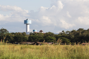 Fototapeta na wymiar Water tank tower supply water to citizen, Mae Sot, Tak. Thailand