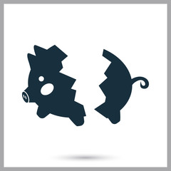 Broken piggy bank icon. Simple design for web and mobile