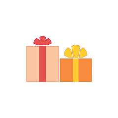 Christmas gifts ribbons icons set. Giftbox color signs decoration, isolated on white background. Flat design. Symbol of New Year celebration, presents, surprise, Xmas, holiday. Vector illustration