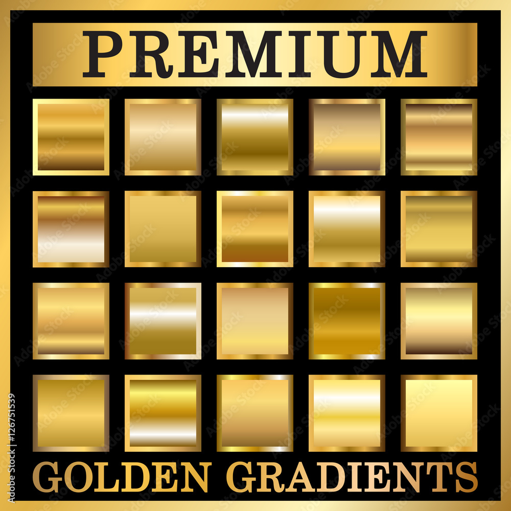 Wall mural gold texture square patterns in frame set. light realistic, shiny, metallic golden gradient template