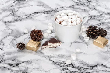Chocolate pudding with marshmallows and candy souffle