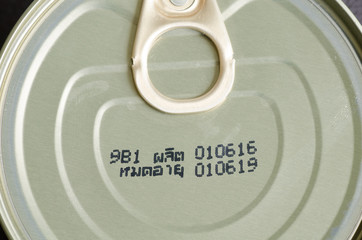 Close up expiry date printed on product can