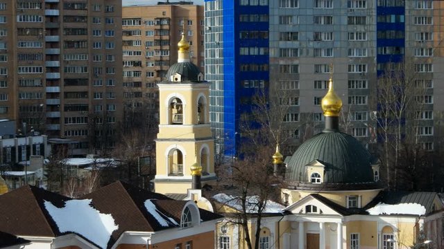 Grebnevskaya church, Odintsovo, Moscow region, Russia. Winter sunny snowy day.