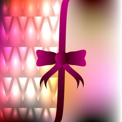 Template for invitation, birthday card with blurred background and bow