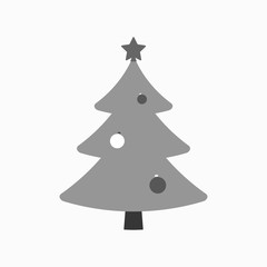 Christmas tree sign. Simple cartoon icon. Black template silhouette, isolated on white background. Flat design. Symbol of holiday, winter, Christmas, New Year celebration. Vector illustration