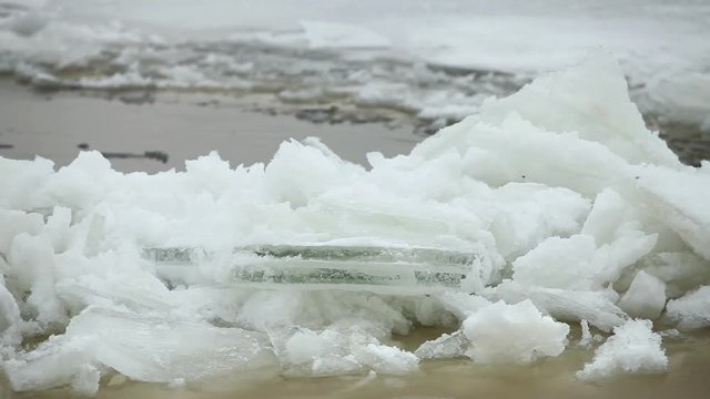 Ice floe  from drift ice driven ashore during severe winter