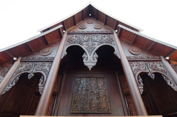 Beautiful wood carvings at wat Somdej  Phurua Ming Muang,  Loei