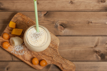 Smoothie With Banana, Mango, Melon, Desiccated Coconut, Chia See