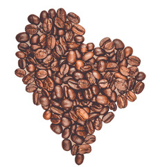 Herz mit Liebe aus aus Kaffee Bohnen Freigestellt auf weißen Hintergrund