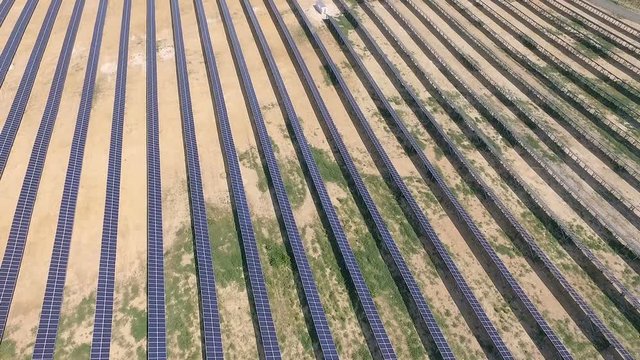 Aerial shot of solar panels - solar power plant.