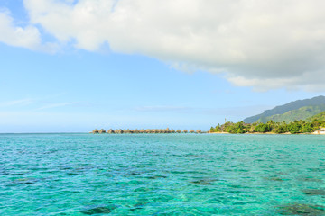 Naklejka na ściany i meble Beautiful sea and Moorae Island at Tahiti , PAPEETE, FRENCH POLY