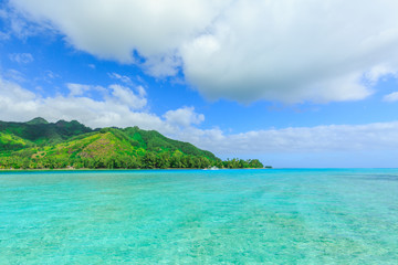 Beautiful sea and Moorae Island at Tahiti , PAPEETE, FRENCH POLY