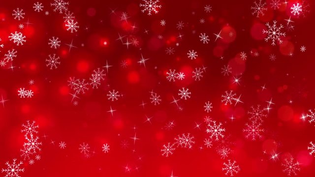 Red Background with Snowflakes Loop. 10 seconds loop animation of red background with particles and white snowflakes motion.