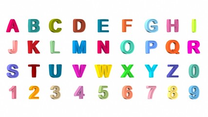 font, big colorful letters standing. 3D rendering