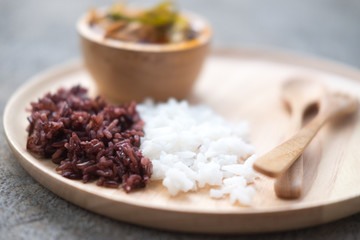 Steamed Thai Riceberry Rice and Thai Jasmine Rice