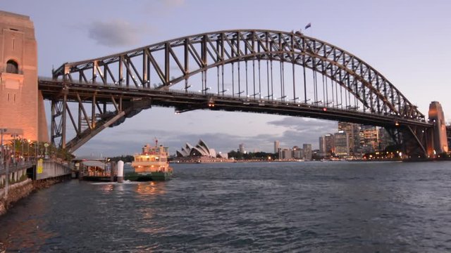 Sydney Harbour Bridge west side and Sydney Skyline during sunset in New South Walse, Australia