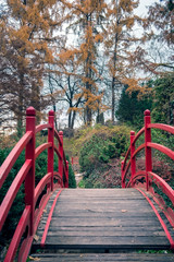 Red bridge in the Japanese garden