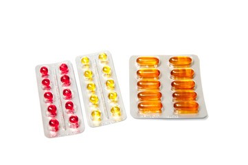 Colorful medicines isolated on white background.