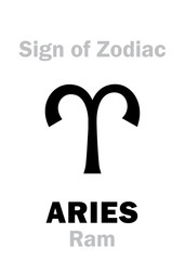 Astrology Alphabet: Sign of Zodiac ARIES (The Ram). 
Hieroglyphics character sign (single symbol).