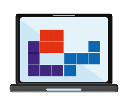 Laptop and tetrix videogame icon. Game play leisure gaming and controller theme. Isolated design. Vector illustration
