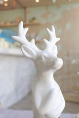 White deer Christmas decoration, Ceramic deer. Window light