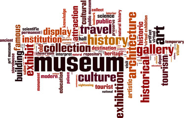 Museum word cloud concept. Vector illustration