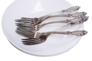 forks in an empty white plate