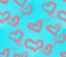 on a blue background love pastel red and blurry hearts