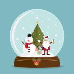 Christmas tree santa claus in snow globe vector
