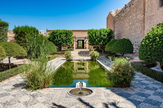 View of the beautiful gardens in the Almeria (Almer&iacute;a) castle (Alcazaba of Almeria), Spain