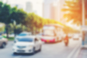 Blured of Vehicles move along road